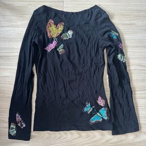 Vintage Y2K Karen Kane Black Butterfly Sequin Women's Top